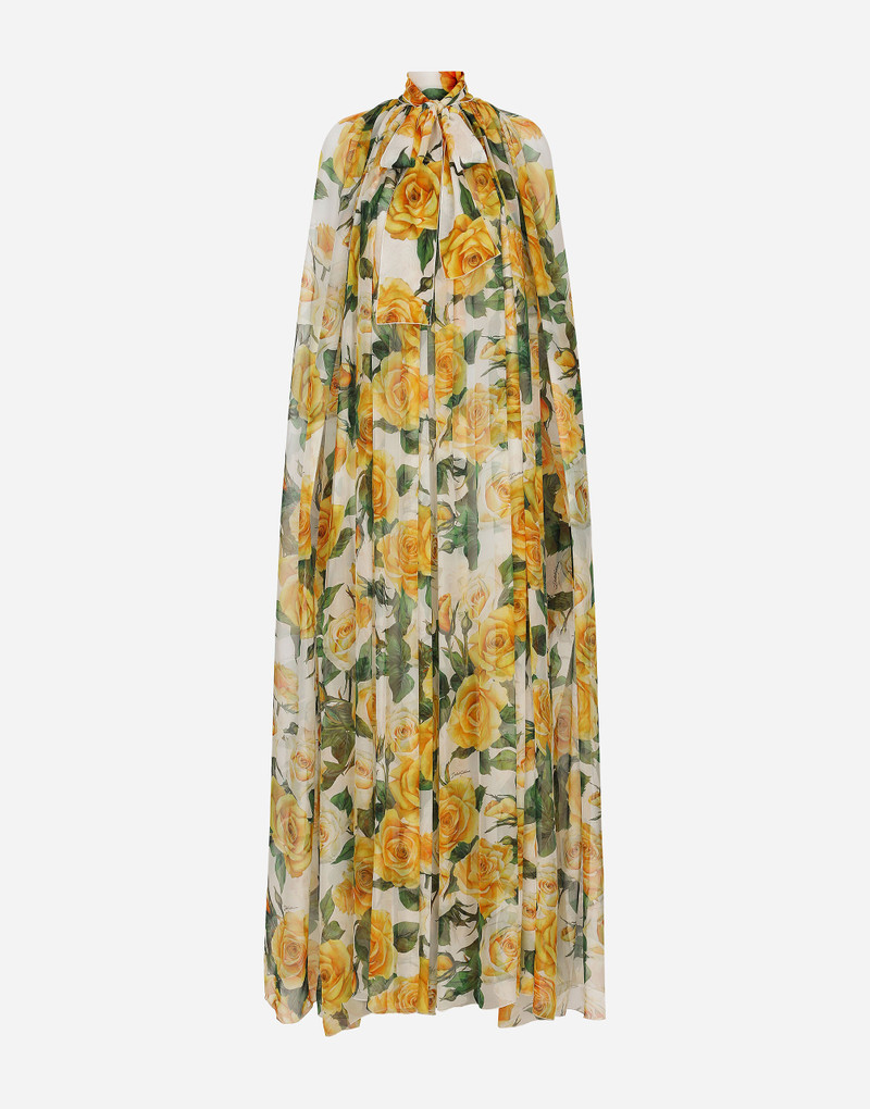 Silk chiffon cape with yellow rose print 1