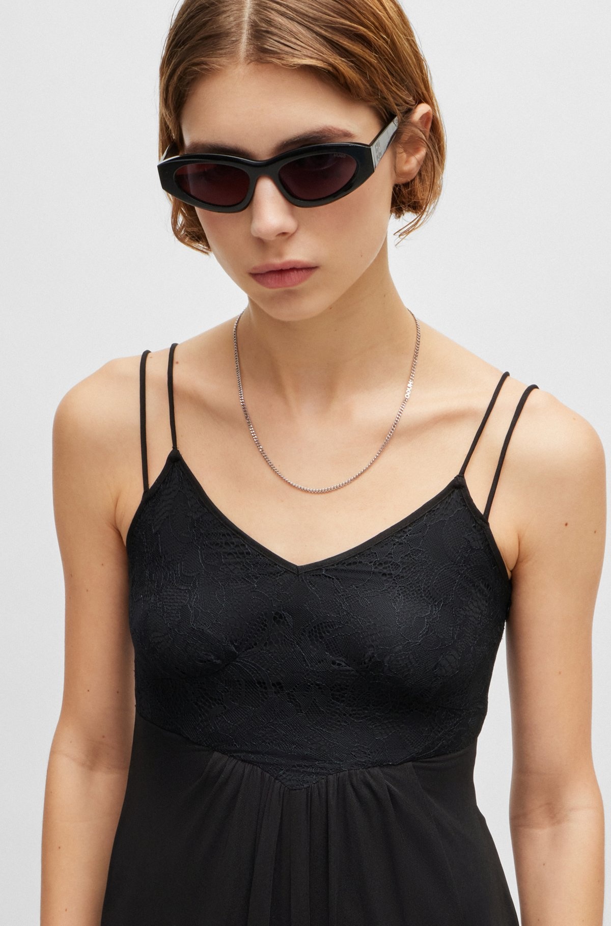 LACE-DETAIL DRESS WITH SPAGHETTI STRAPS - 5
