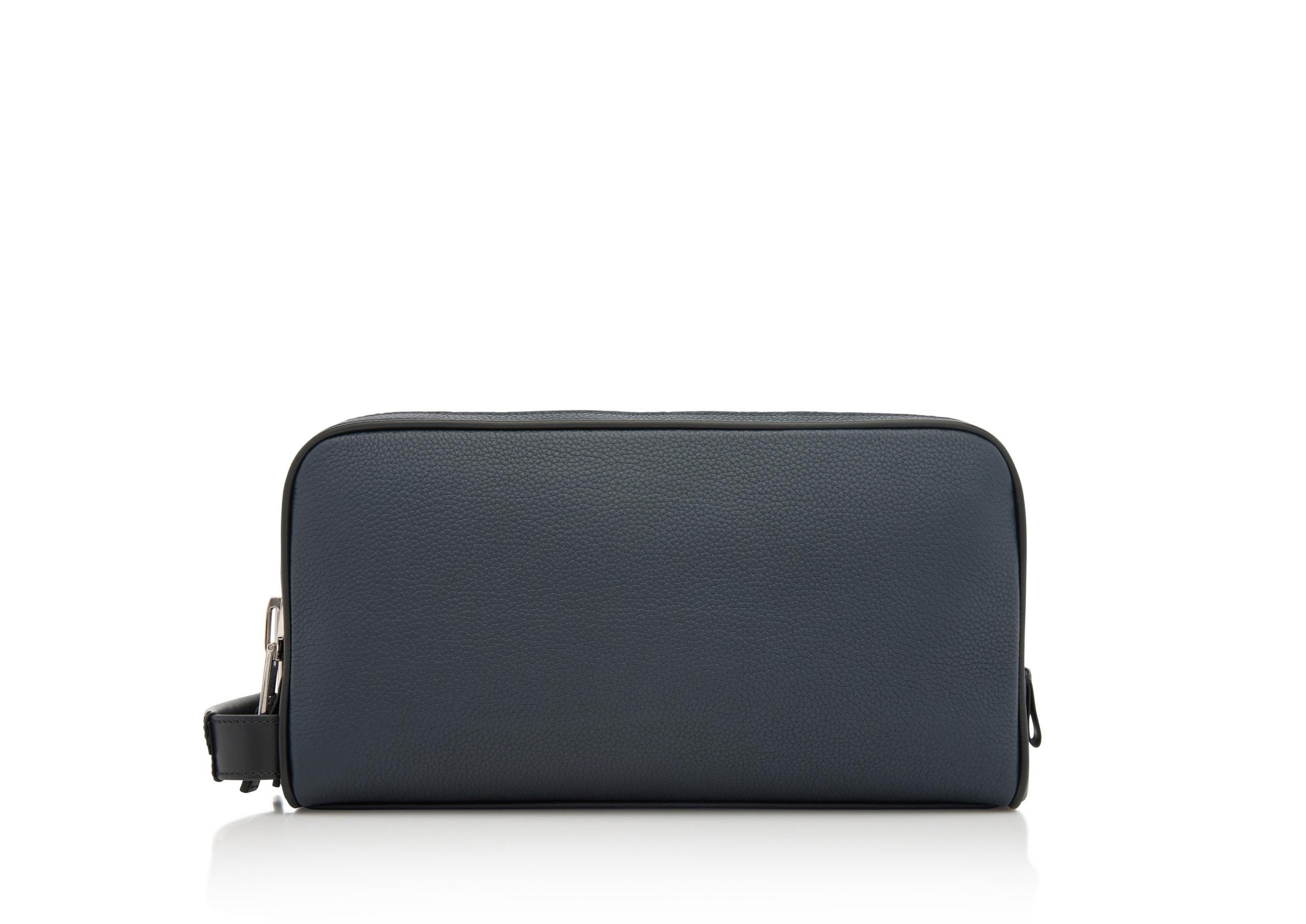 GRAIN LEATHER DOUBLE ZIP TOILETRY BAG - 1