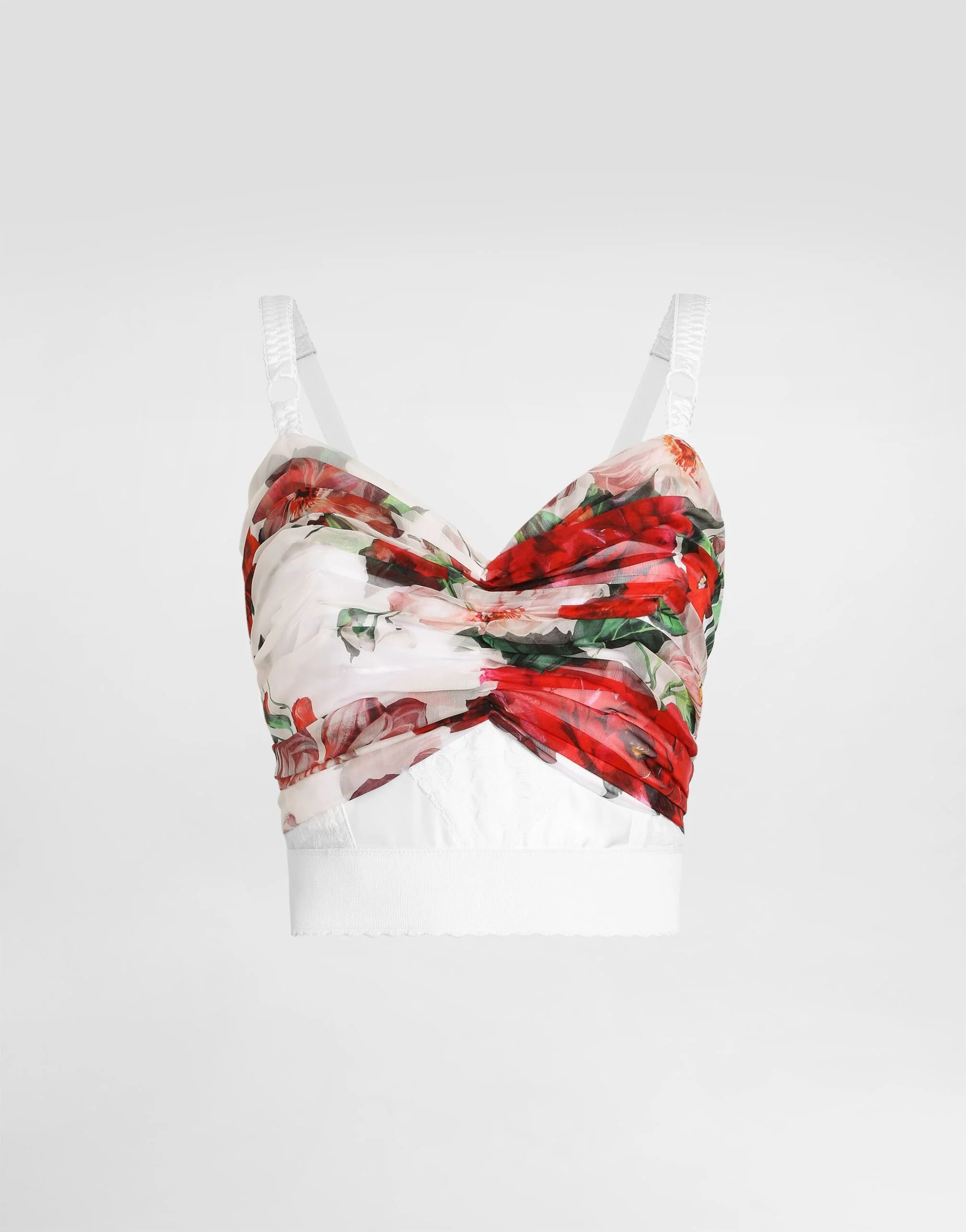 Rose-print marquisette and chiffon corset top - 1