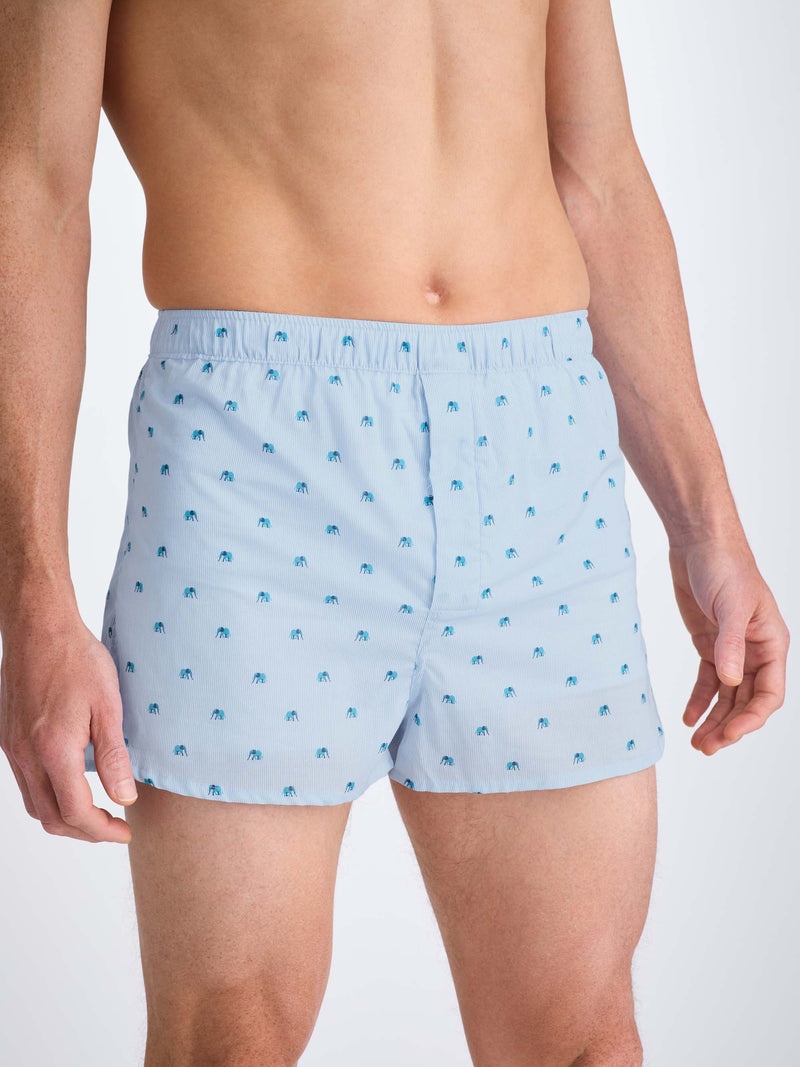 Men's Modern Fit Boxers Cotton Batiste Blue Elephant Print - 3