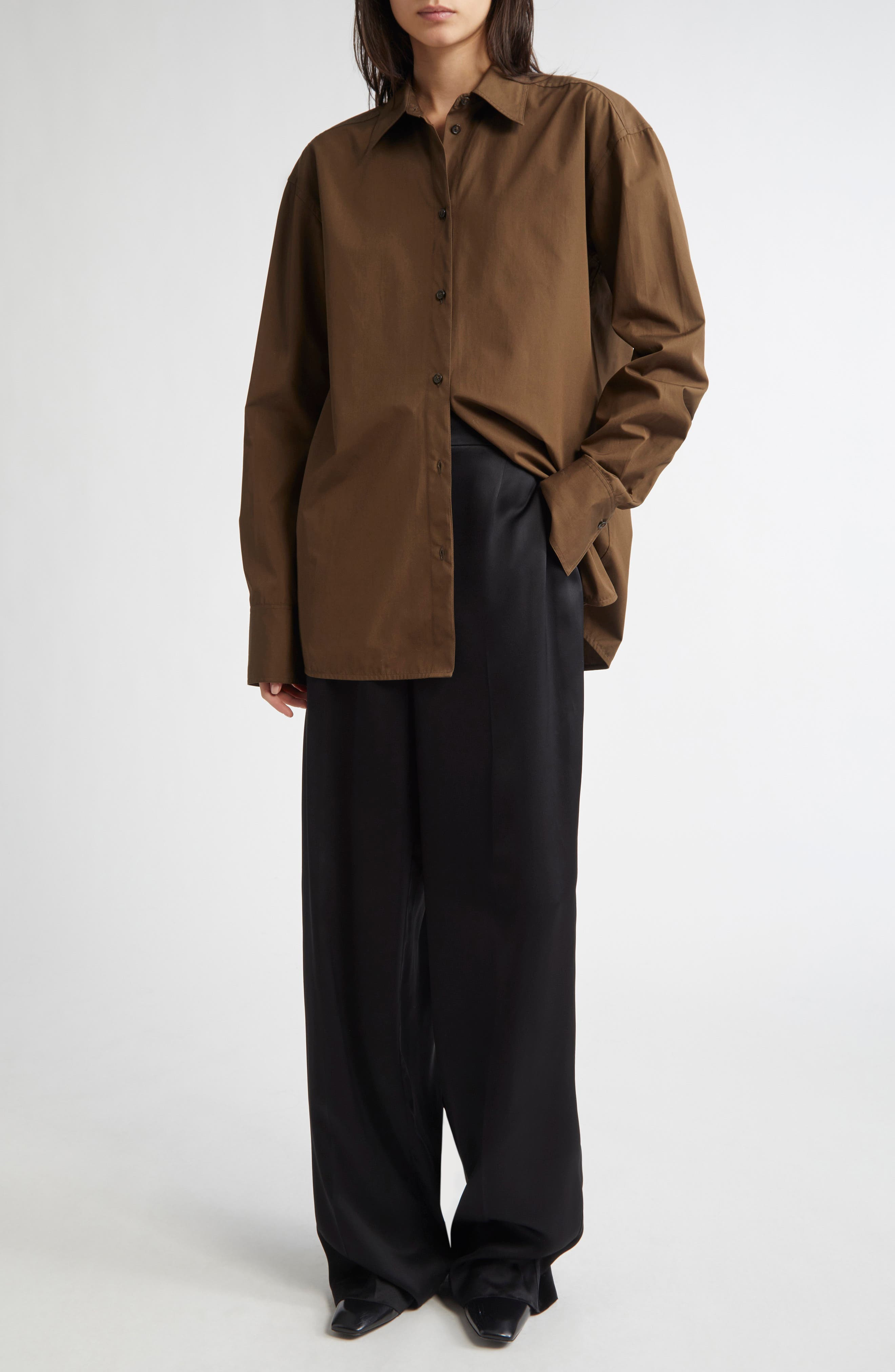 TOTEME Classic Cotton Button-Up Shirt in Pepper at Nordstrom - 2