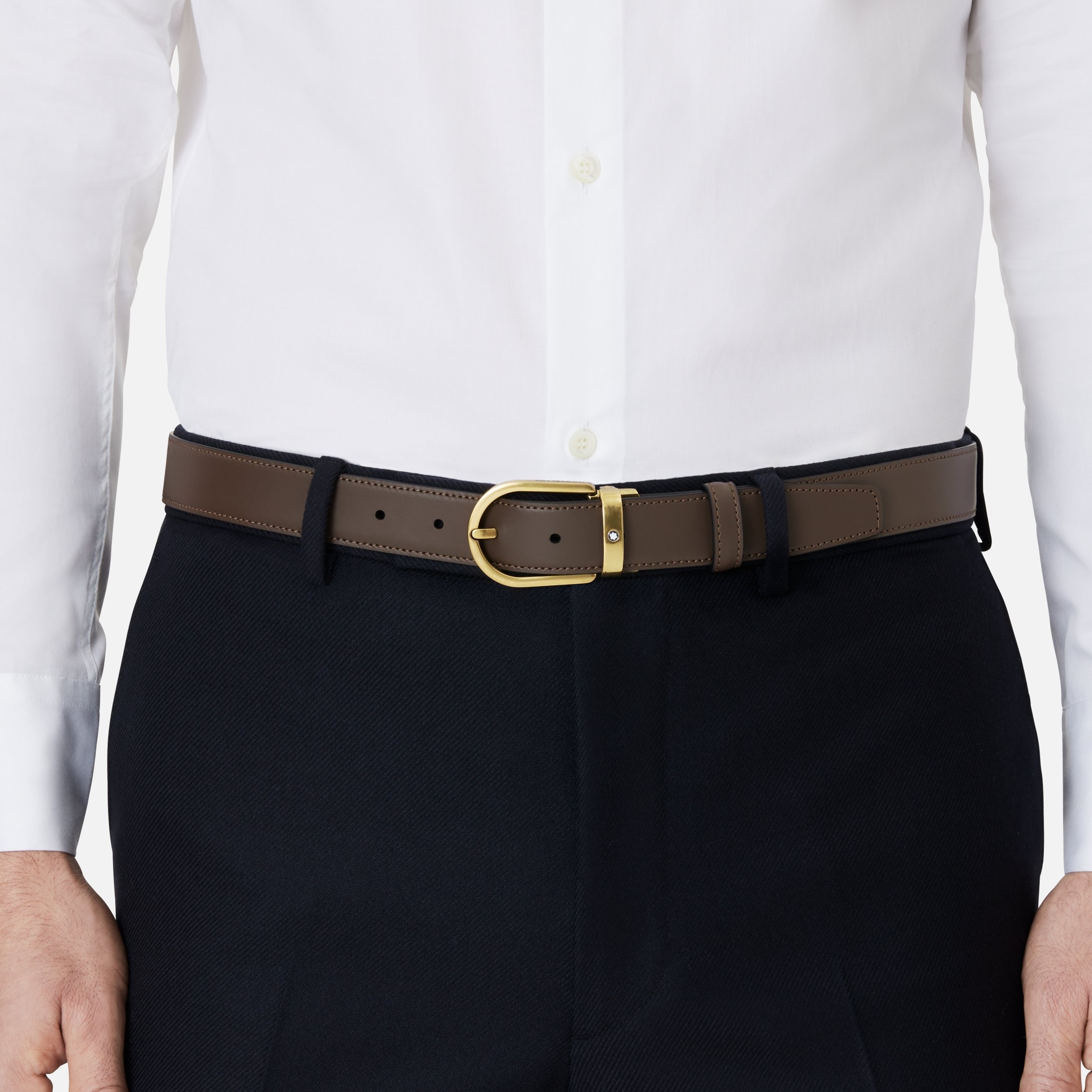 Horseshoe buckle brown 30 mm leather belt - 3