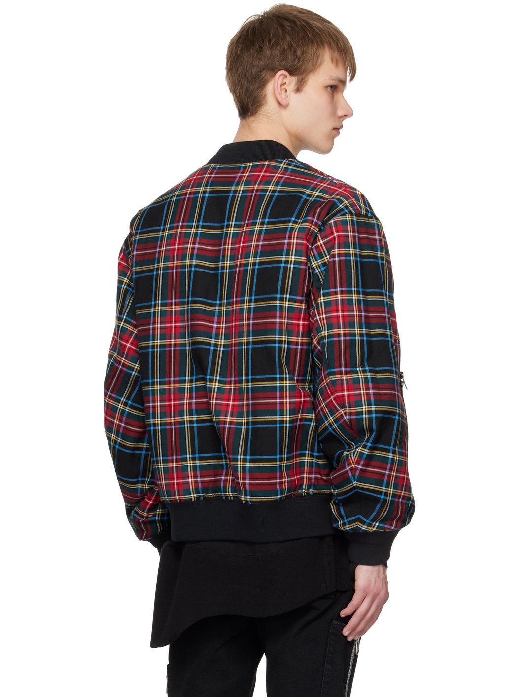 Red Plaid Reversible Bomber Jacket - 3