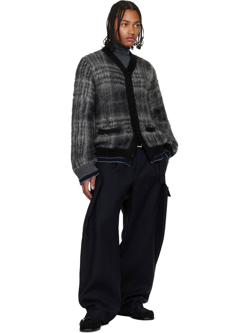 sacai Gray Plaid Mohair Knit Cardigan outlook