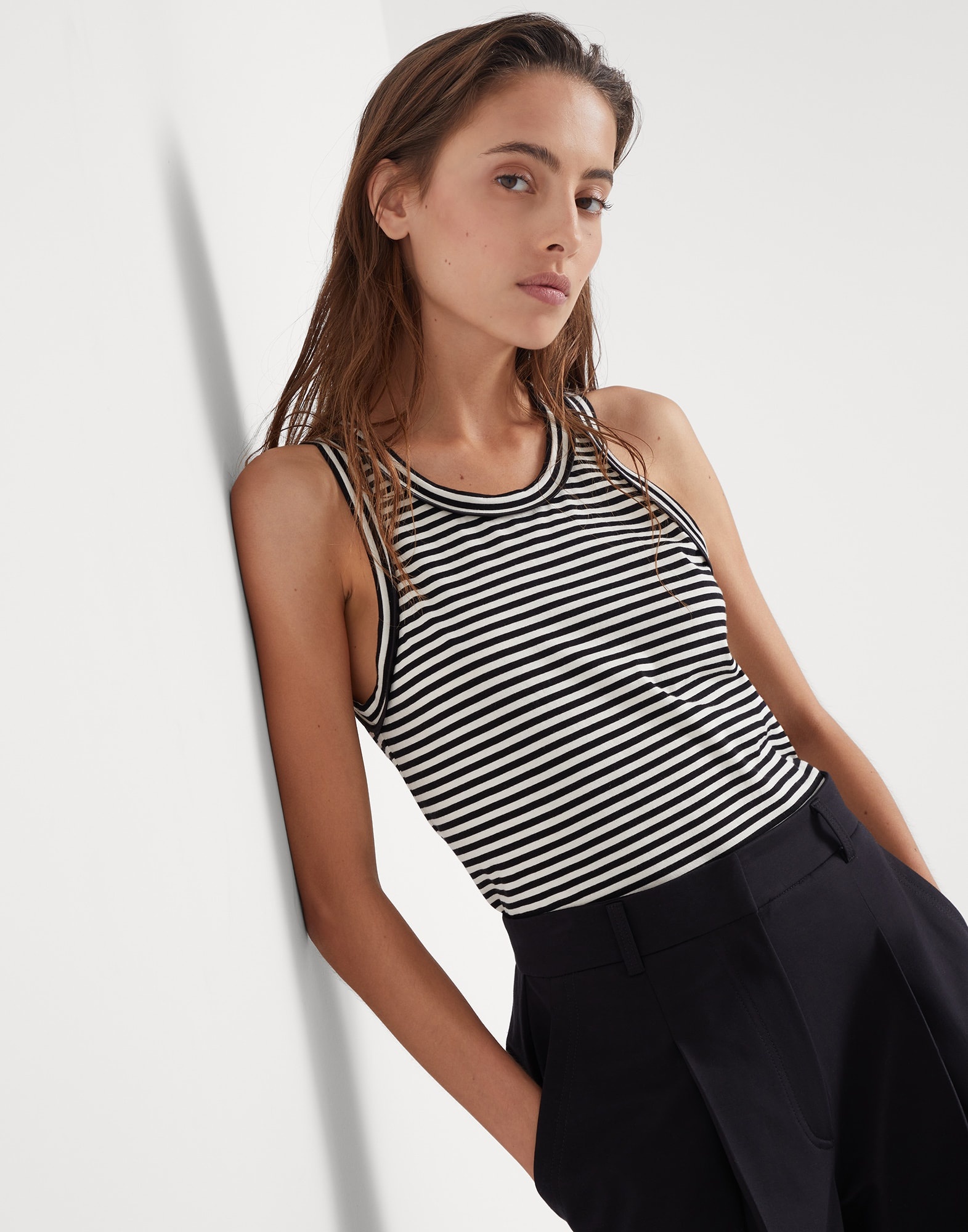 Cotton striped jersey top with monili - 4