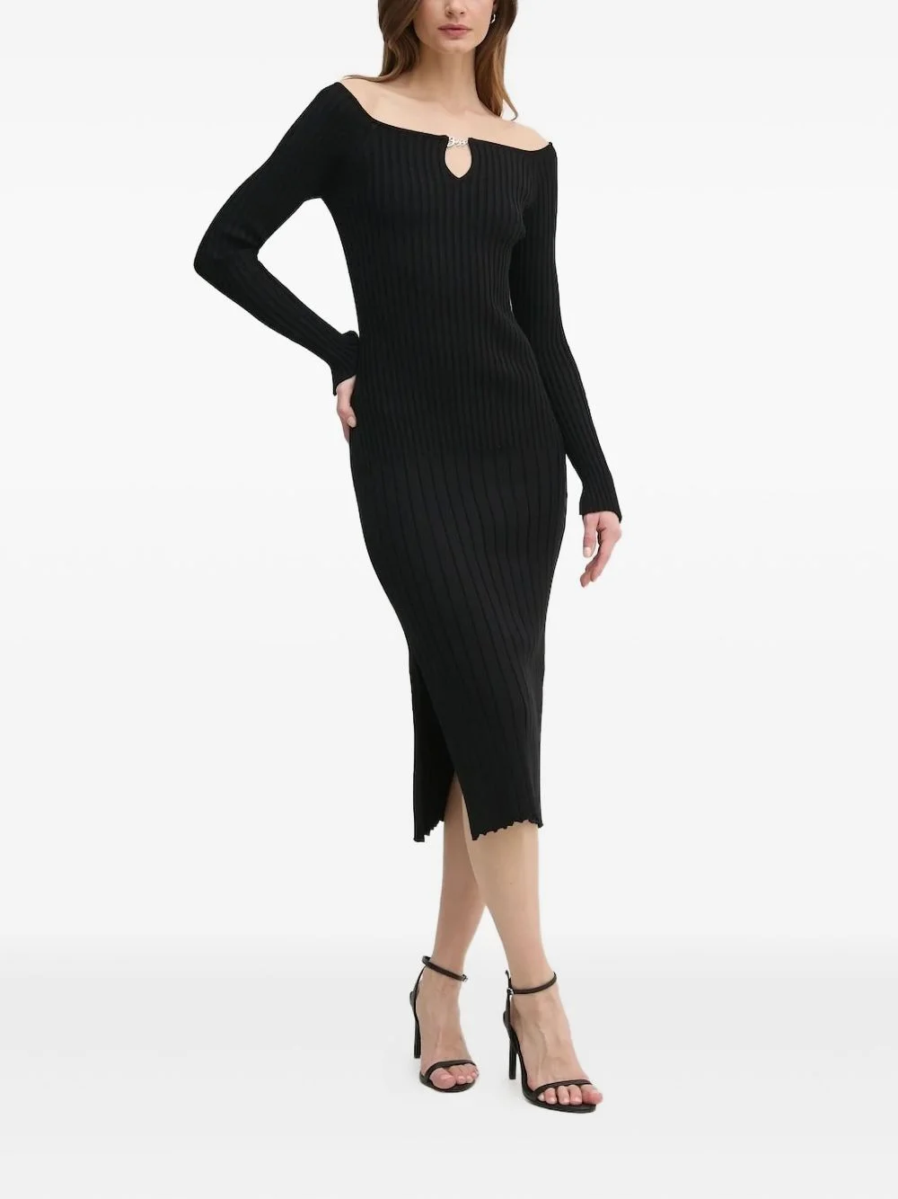 ribbed keyhole-neck dress - 1