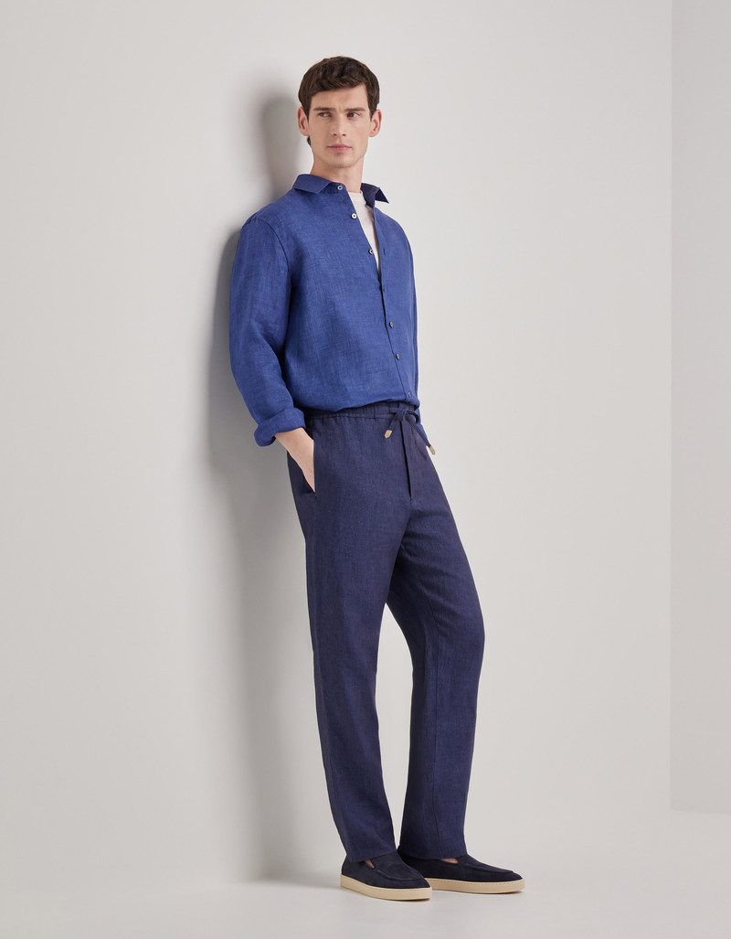 Canali REGULAR FIT BLUE DRAWSTRING PANTS IN PURE LINEN outlook