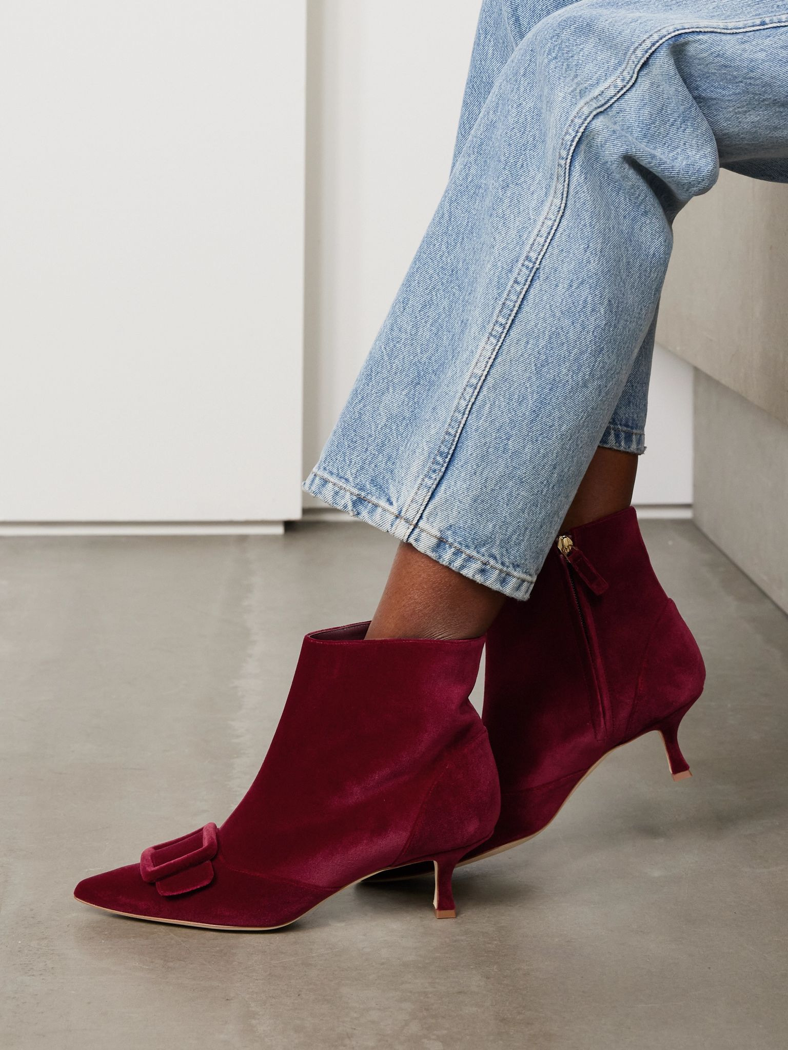Baylow 50 buckled velvet ankle boots Red - 2