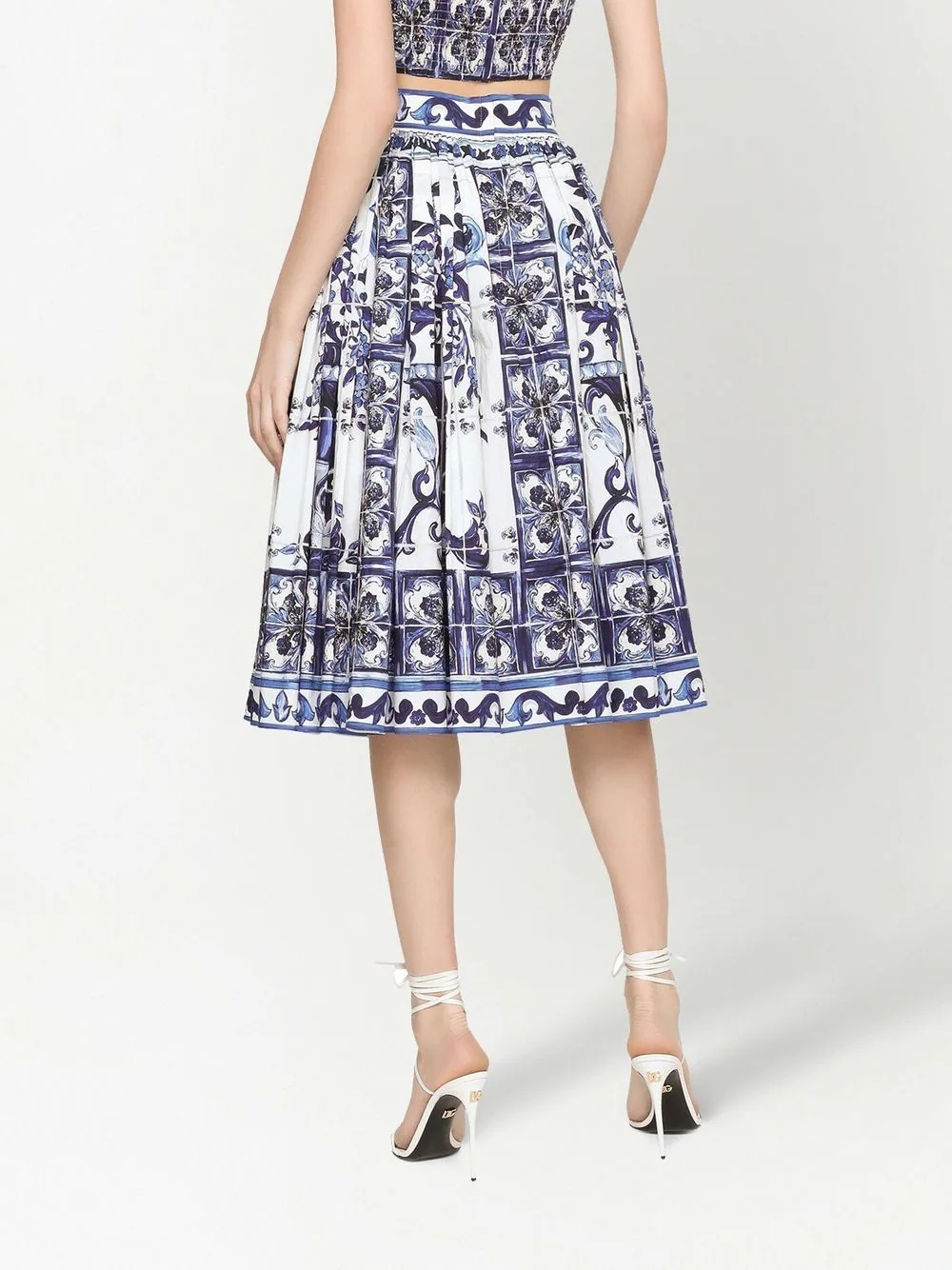 Majolica-print pleated A-line midi skirt - 4