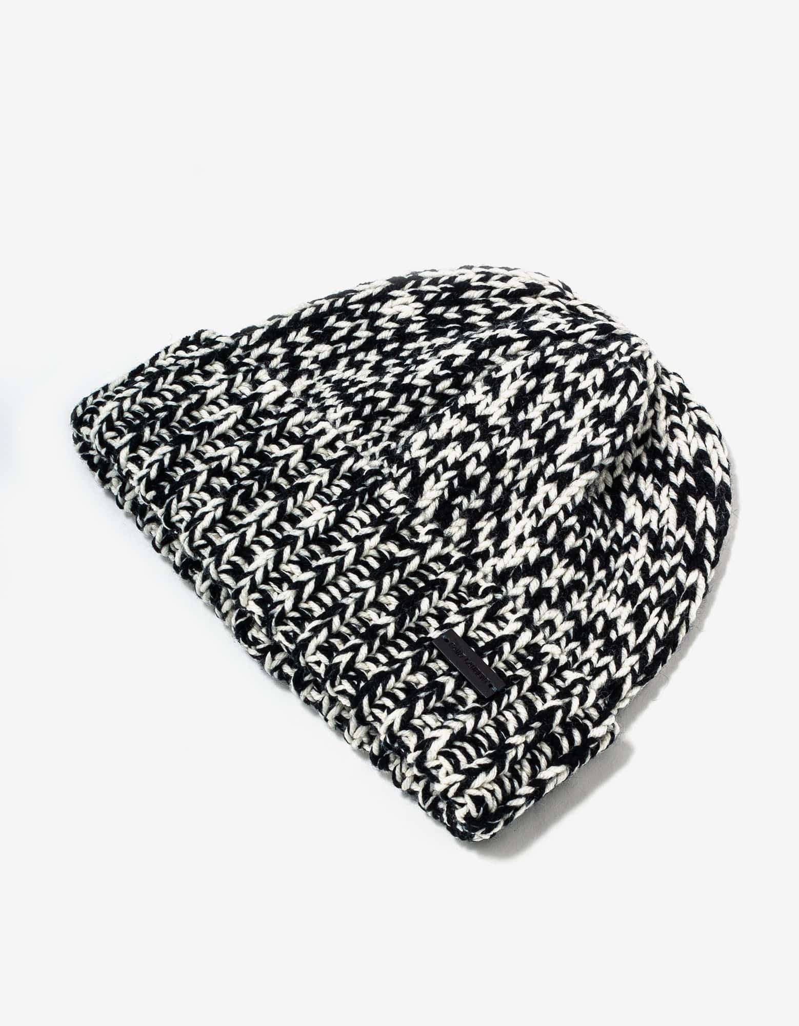 Saint Laurent Black & White Beanie Hat - 4