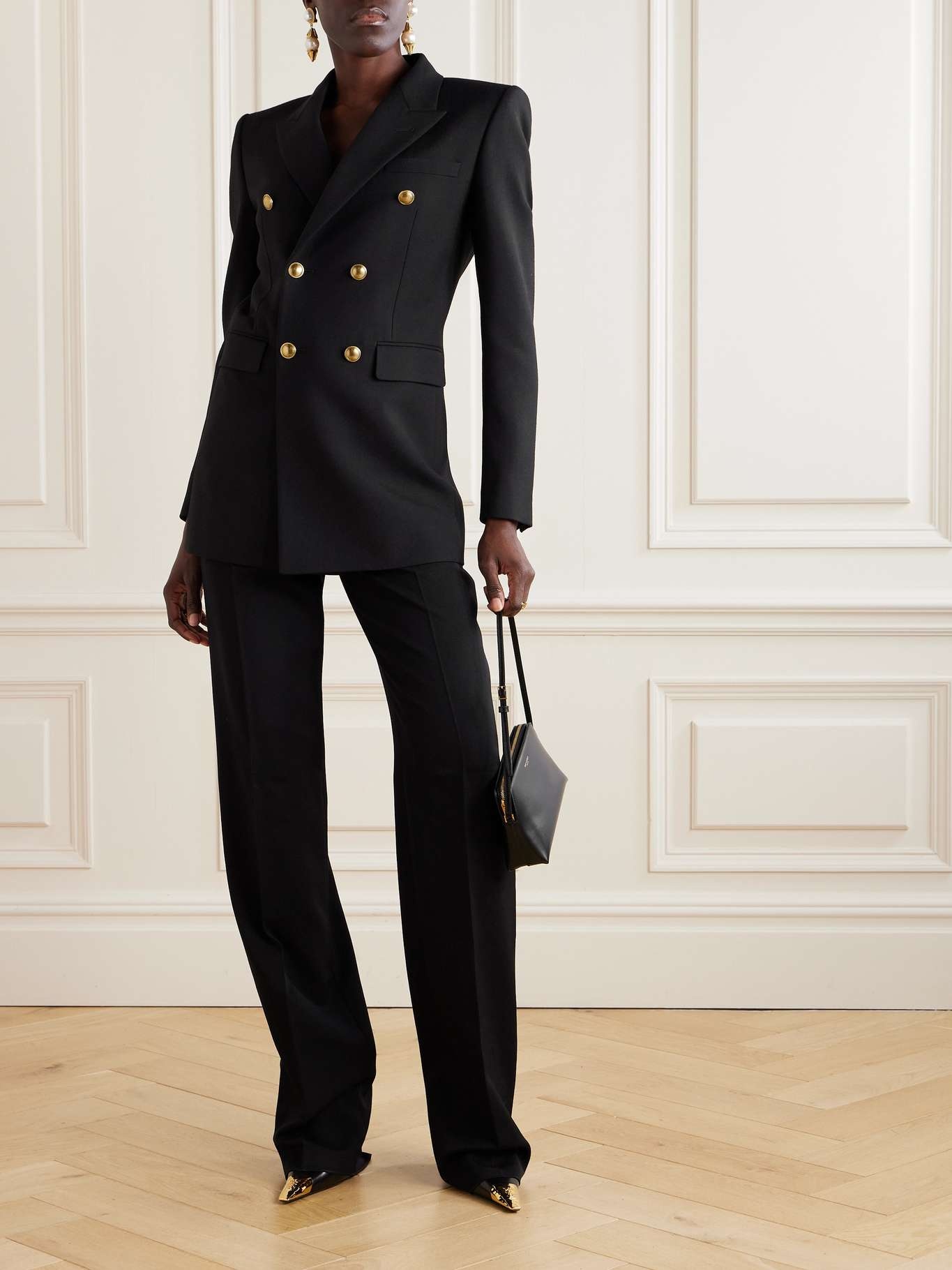 SAINT LAURENT Double-breasted wool-gabardine blazer Black
