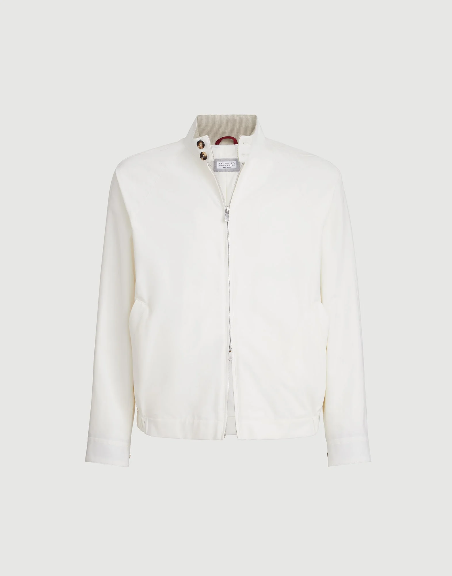 Water-resistant techno cotton gabardine outerwear jacket with stand collar - 1