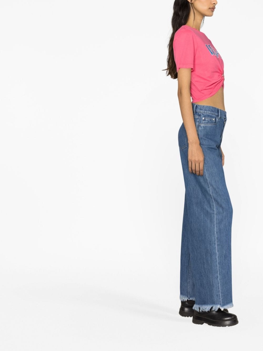 safety pin-embellished cropped T-shirt - 3