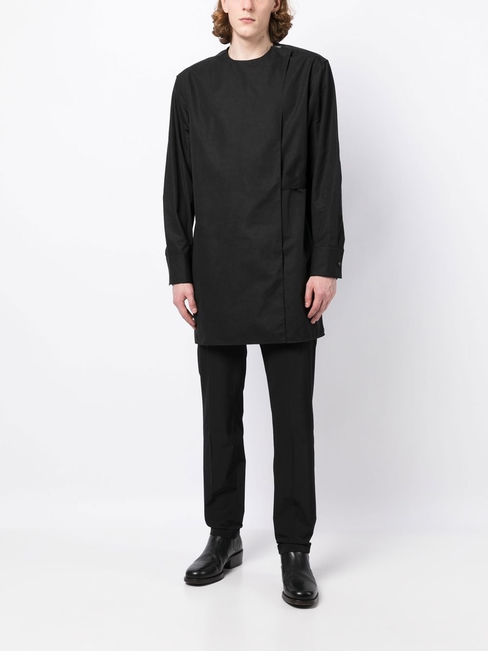 long-sleeve collarless shirt - 2