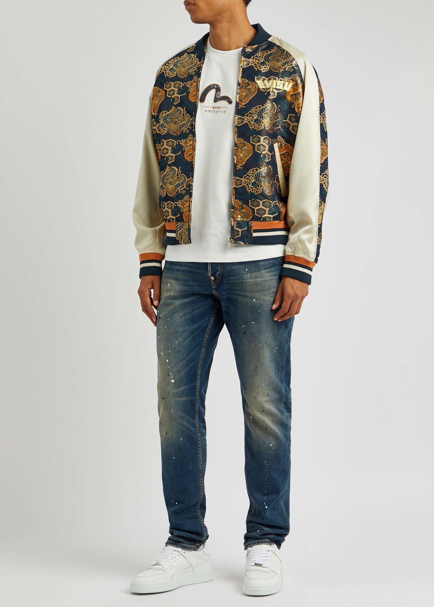 Logo panelled brocade bomber jacket - 4