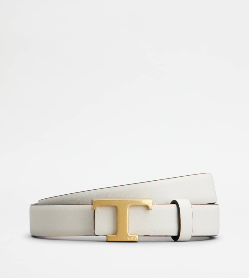 T TIMELESS REVERSIBLE BELT IN LEATHER - OFF WHITE, BROWN 1