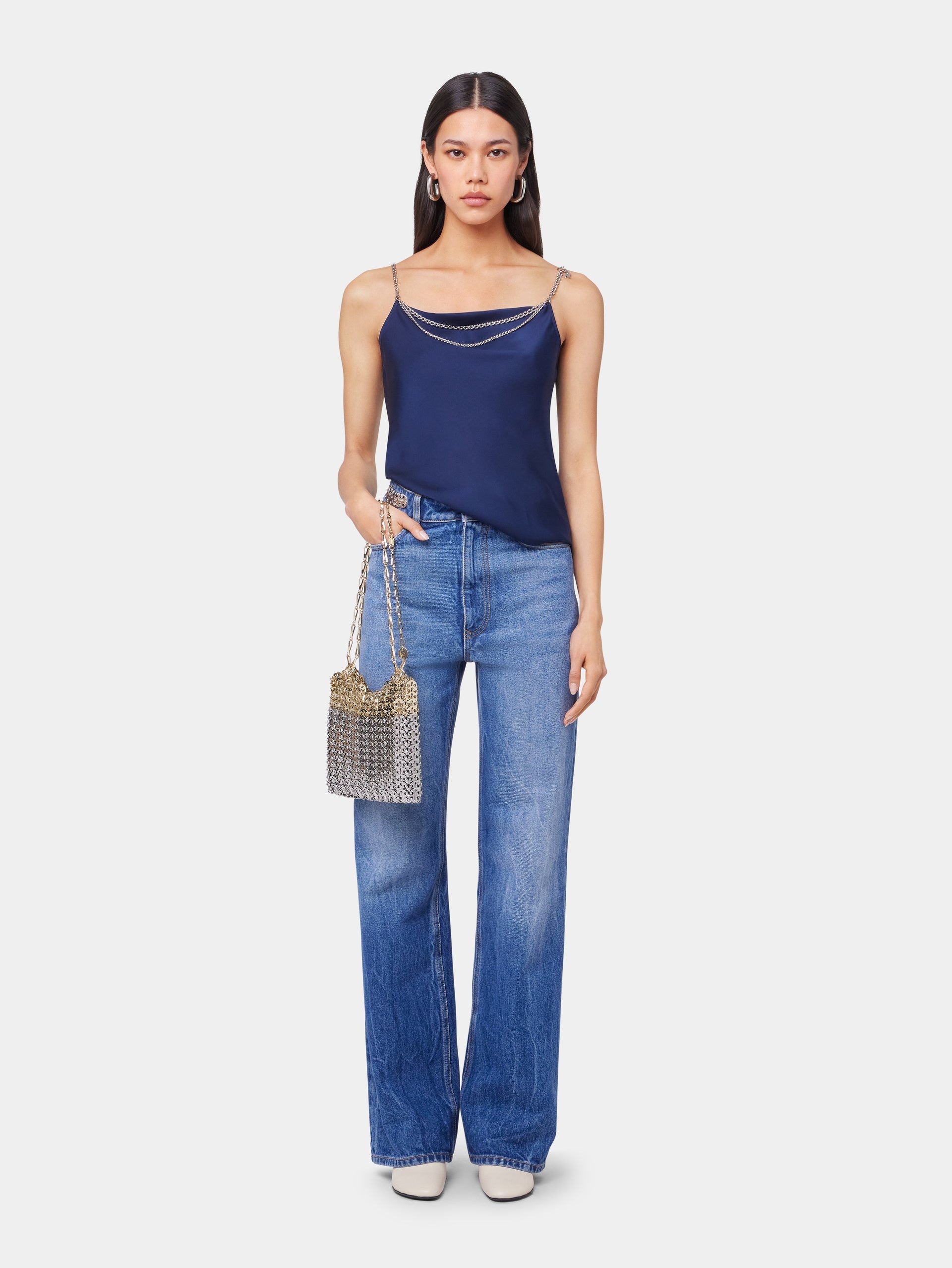 BLUE NAVY TANK TOP IN SATIN - 2