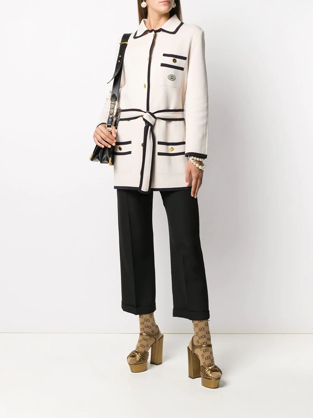 contrast-trim belted jacket - 2