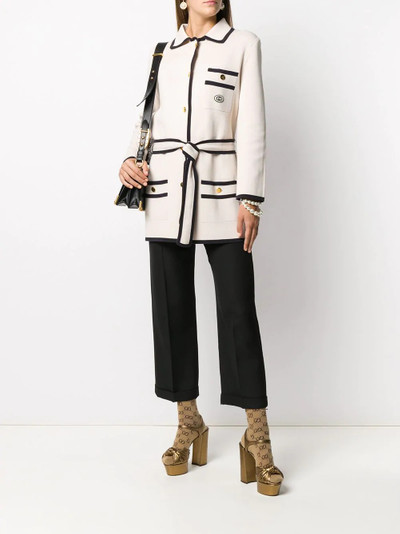 GUCCI contrast-trim belted jacket outlook