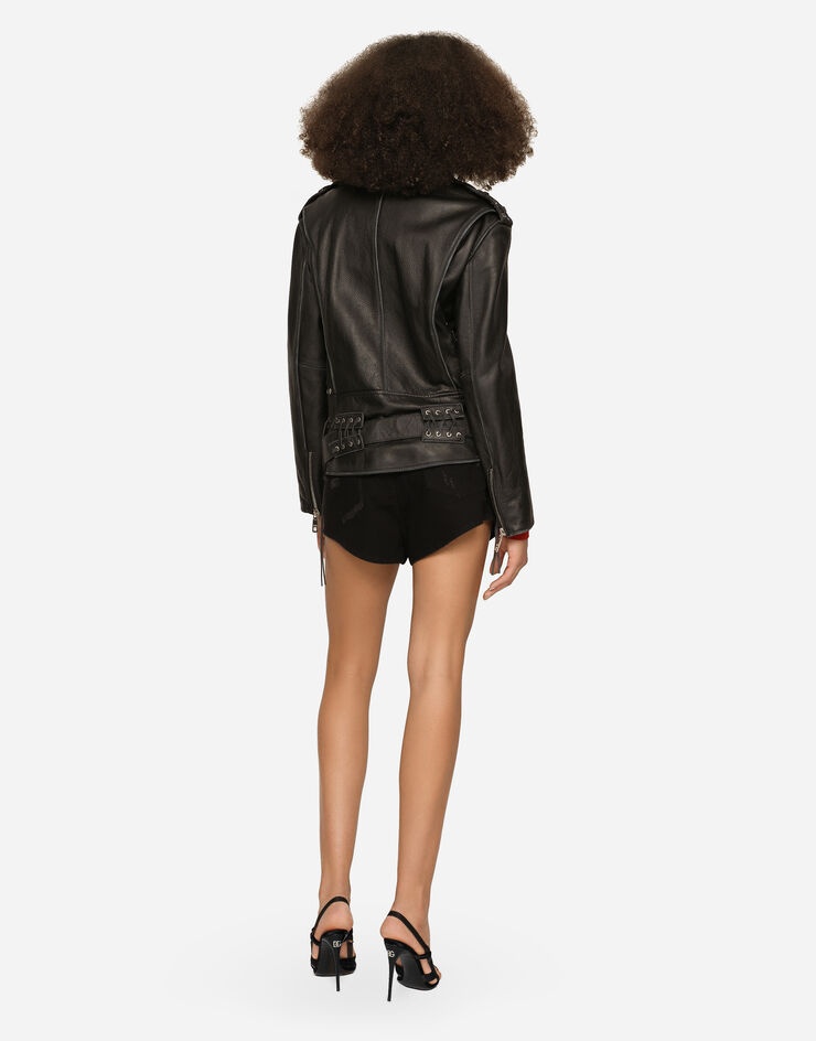 Belted leather biker jacket - 3