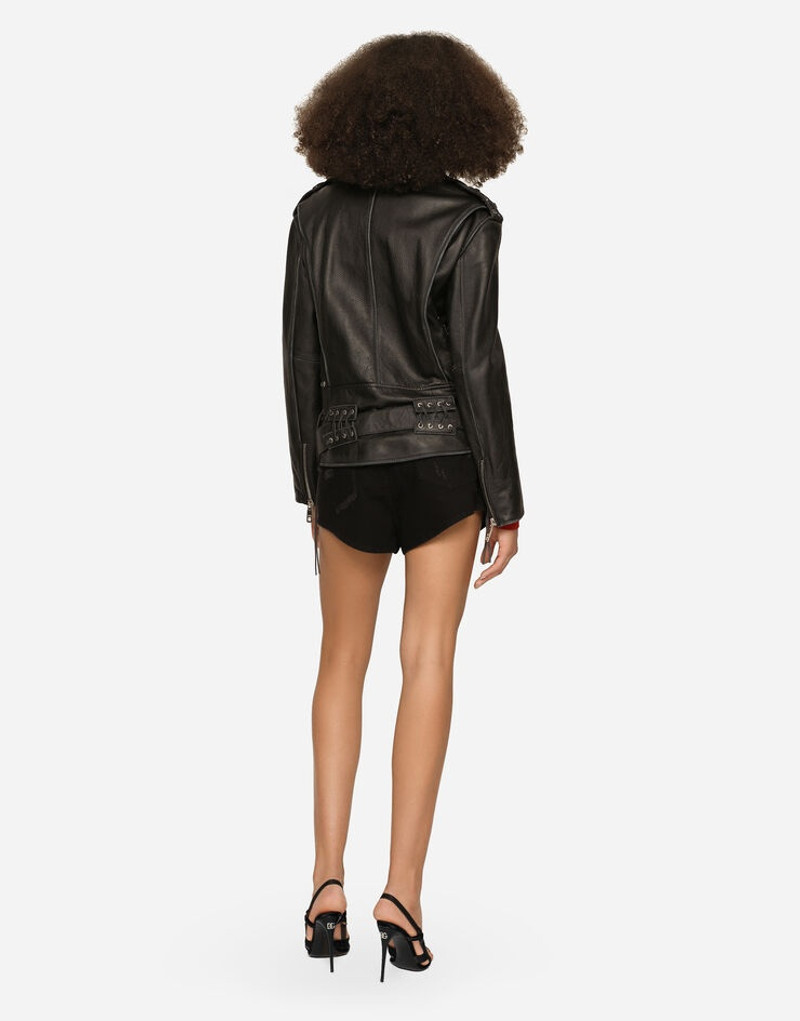 Belted leather biker jacket 3