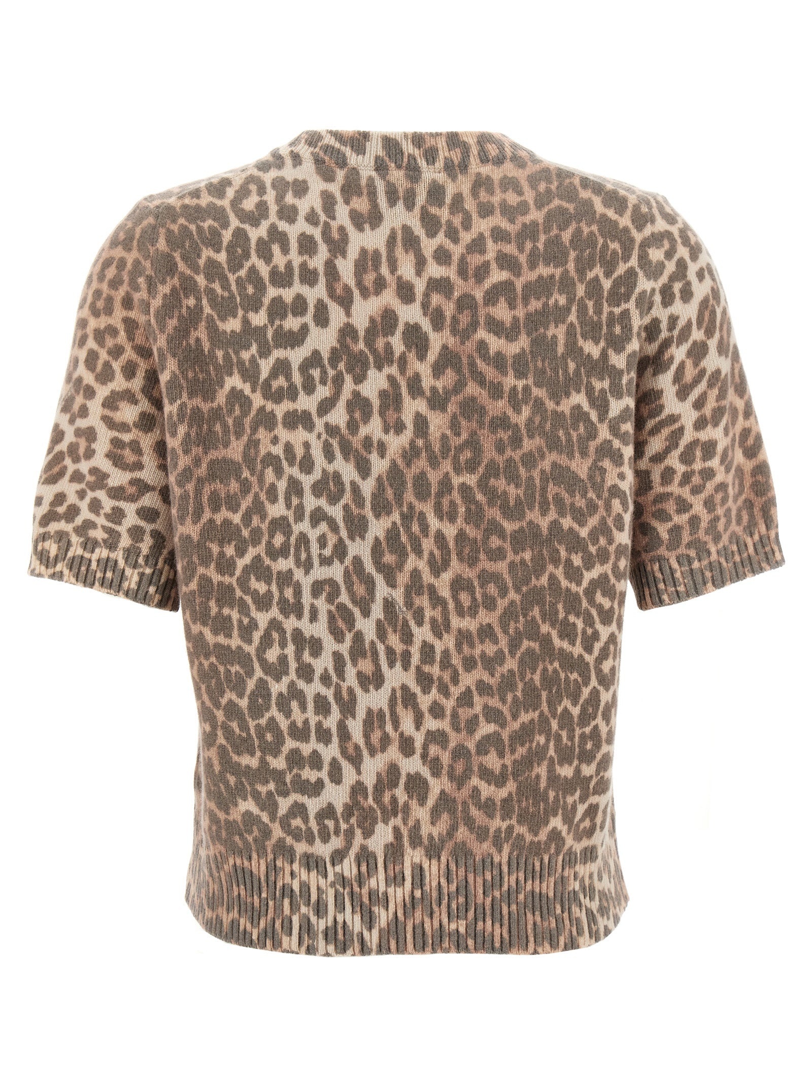 Leopard Wool Mix T-Shirt Brown - 2