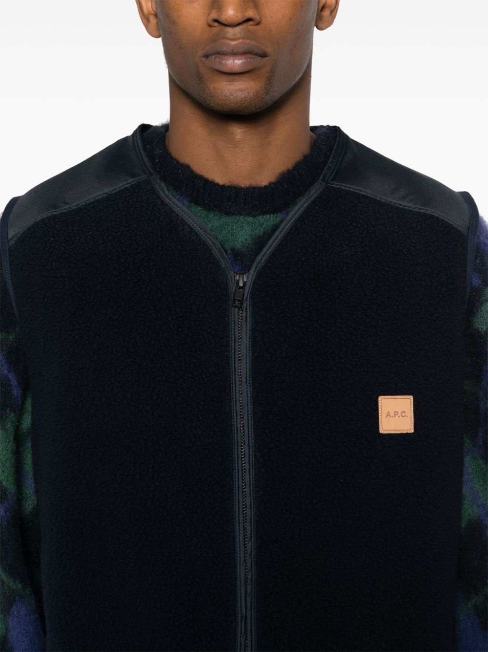 logo-patch fleece vest - 6