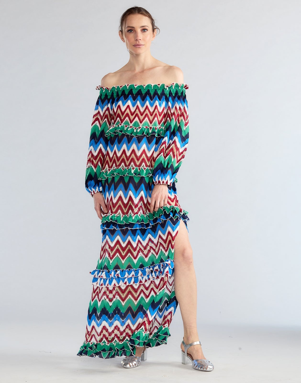 Zigzag Knit Off Shoulder Dress - 4