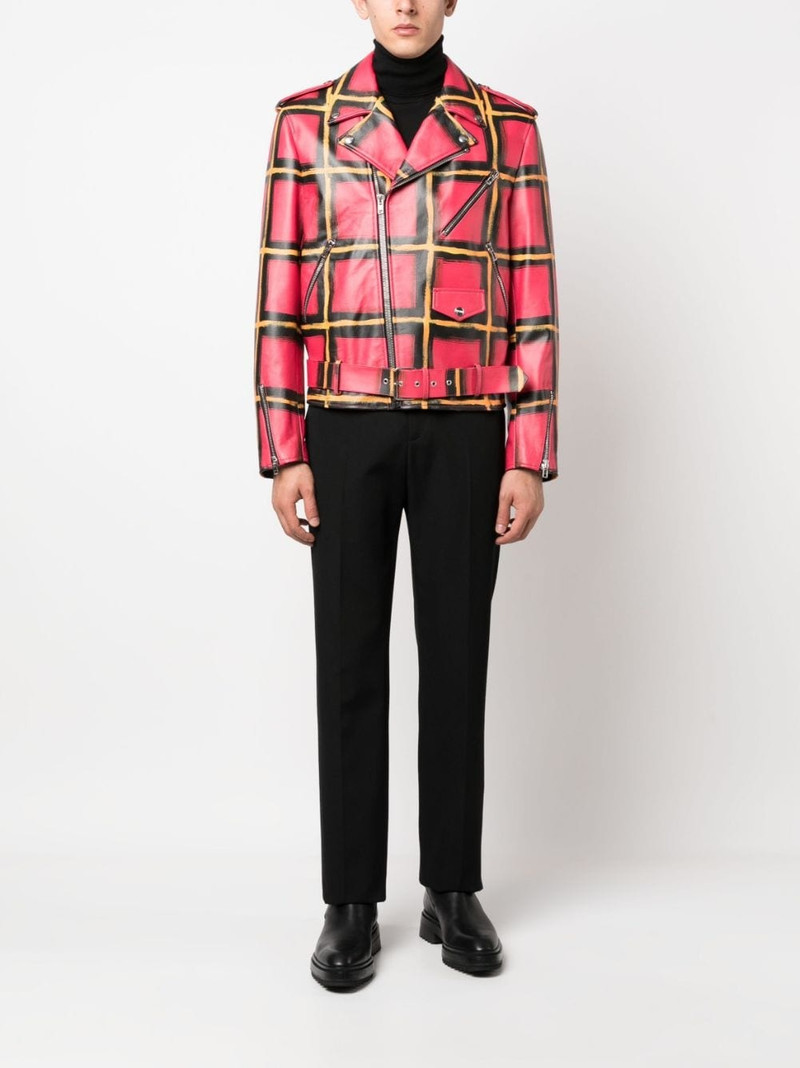 Moschino check-pattern leather jacket outlook