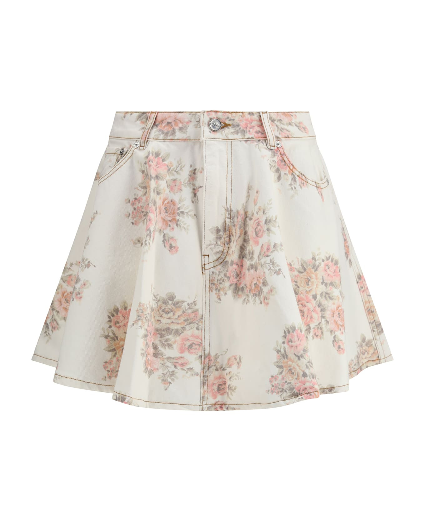 Floral Print Denim Miniskirt - 1