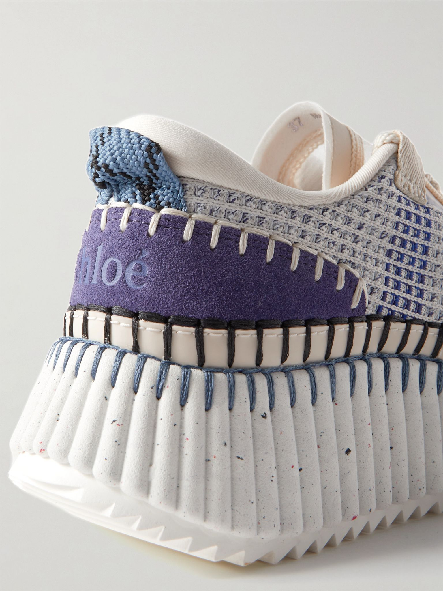 Nama embroidered suede and recycled-mesh sneakers Blue - 4
