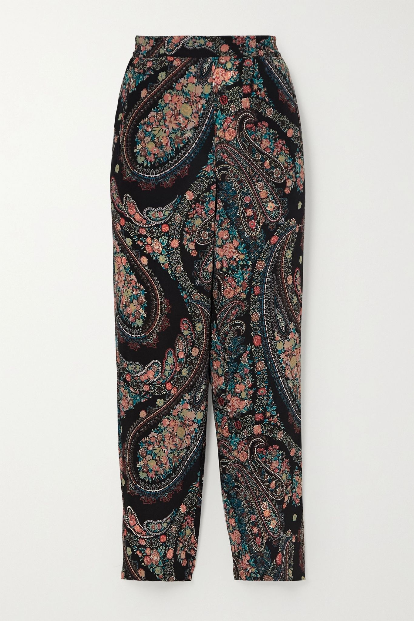 Cropped paisley-print silk-crepe slim-leg pants - 1