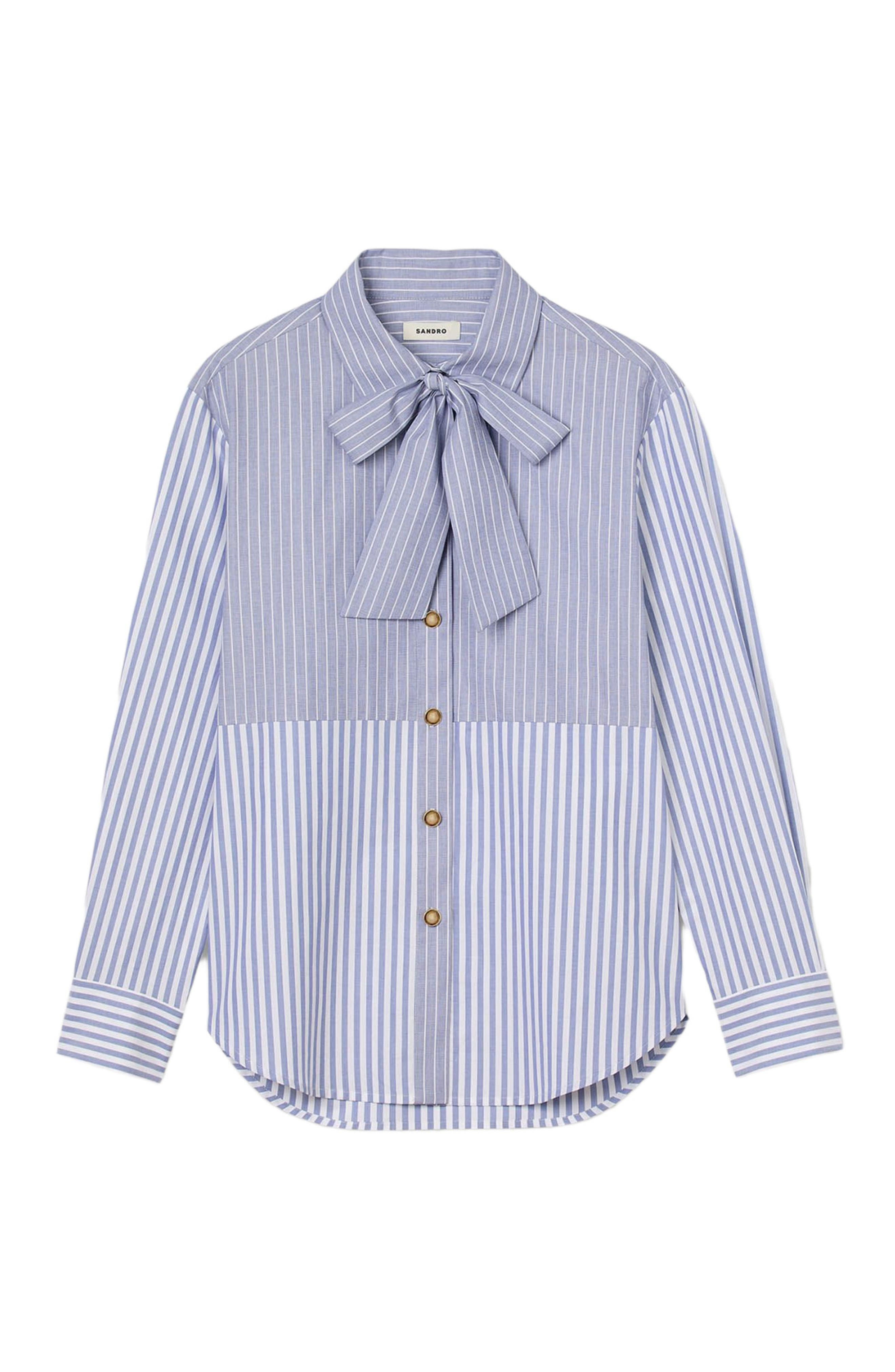 SANDRO Striped tie shirt in Blu /White at Nordstrom - 5