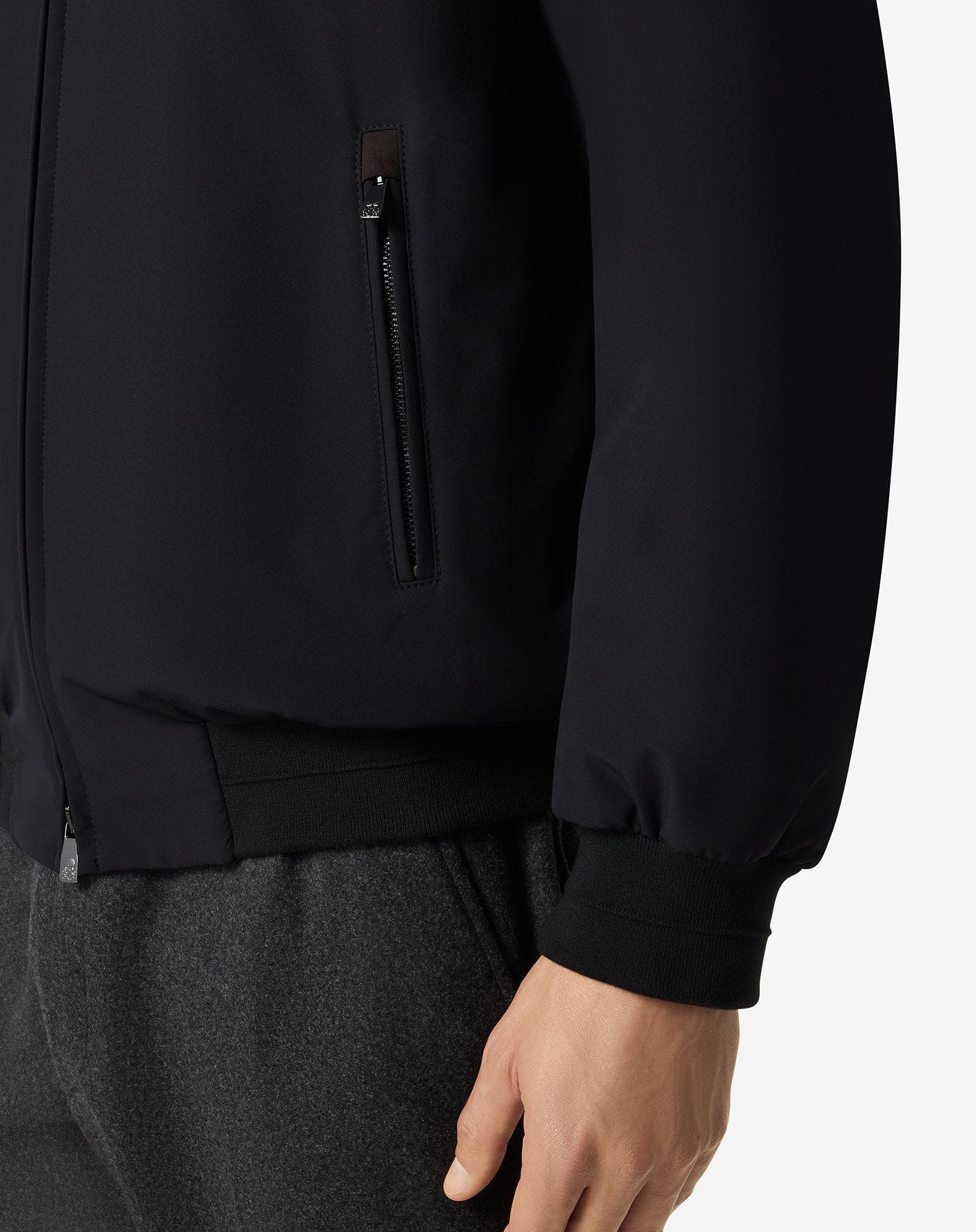 Black stretch technical fabric bomber jacket - 5
