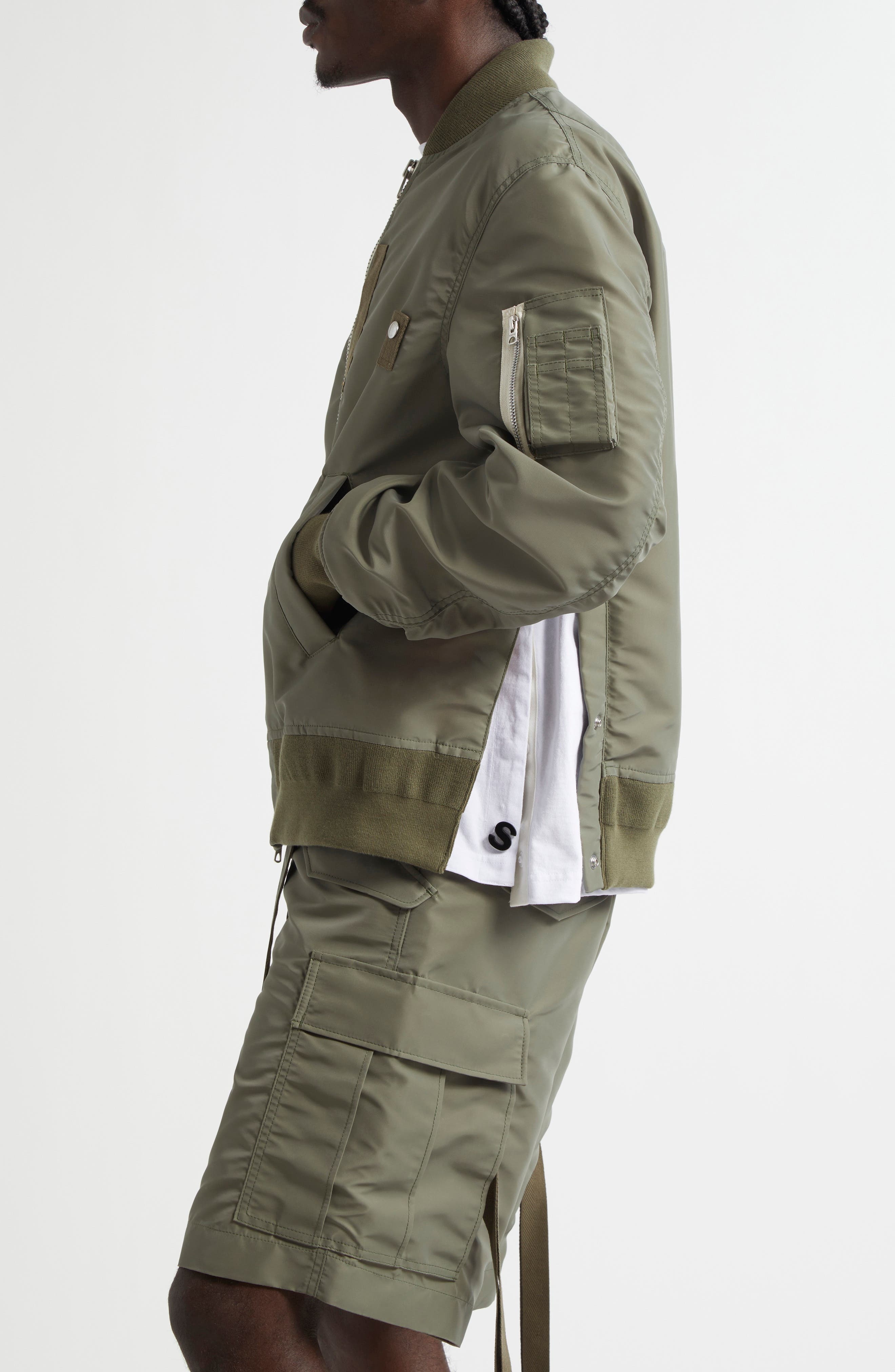 Sacai Nylon Twill Bomber Jacket in Khaki 501 at Nordstrom - 4