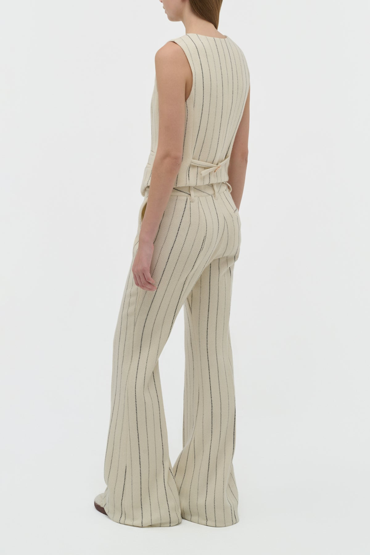 Coleridge Vest in Ivory Multi Pinstripe Wool Cashmere - 4