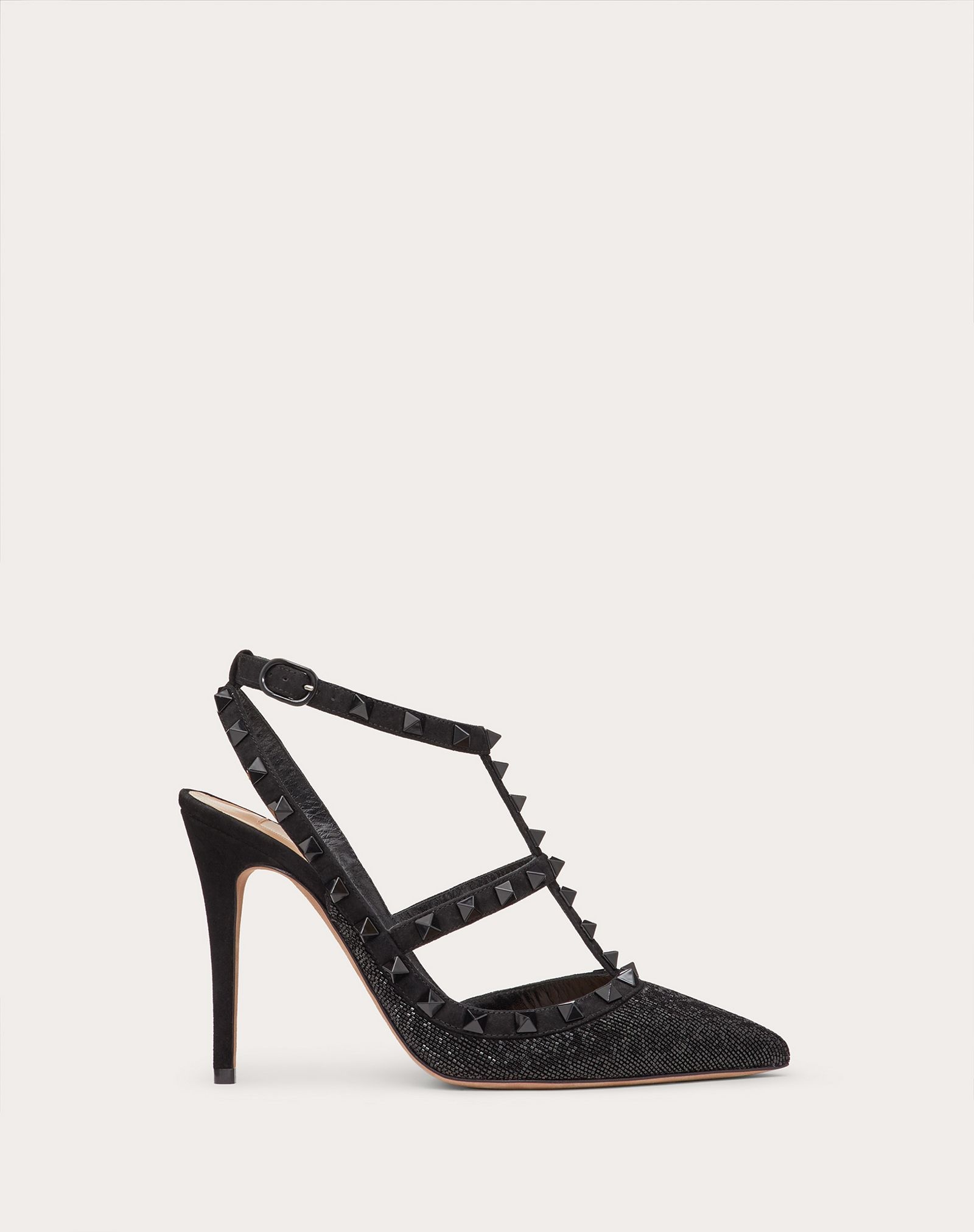 Rockstud Ankle Strap Calfskin Leather Pump with Tonal Studs 100 mm - 1