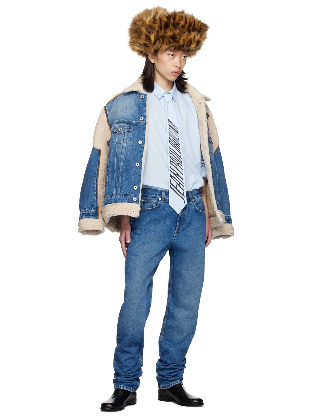Blue Leather Pocket Jeans - 4
