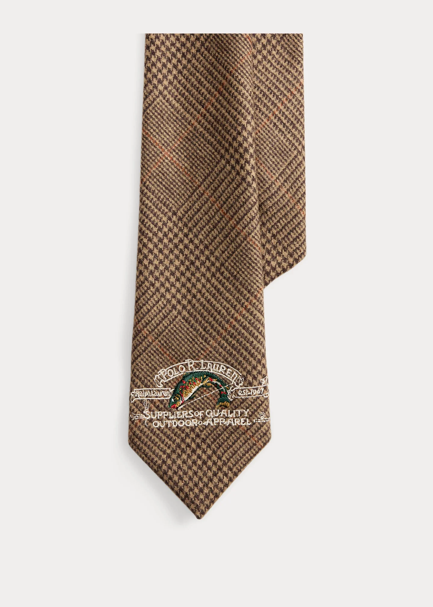 Embroidered Plaid Wool Tie - 1