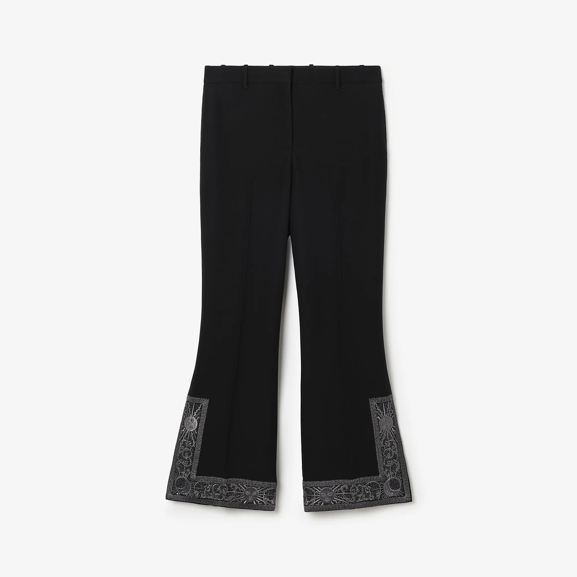 Cropped Embroidered Wool Silk Flared Trousers - 1