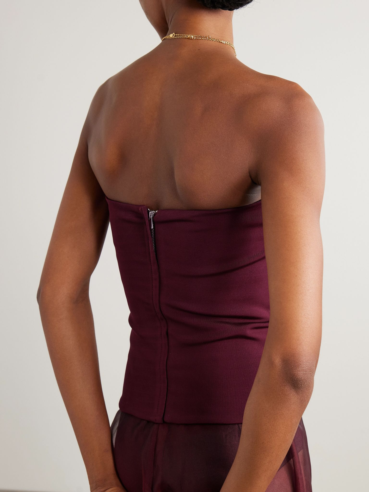 Illi strapless stretch-knit top Burgundy - 3