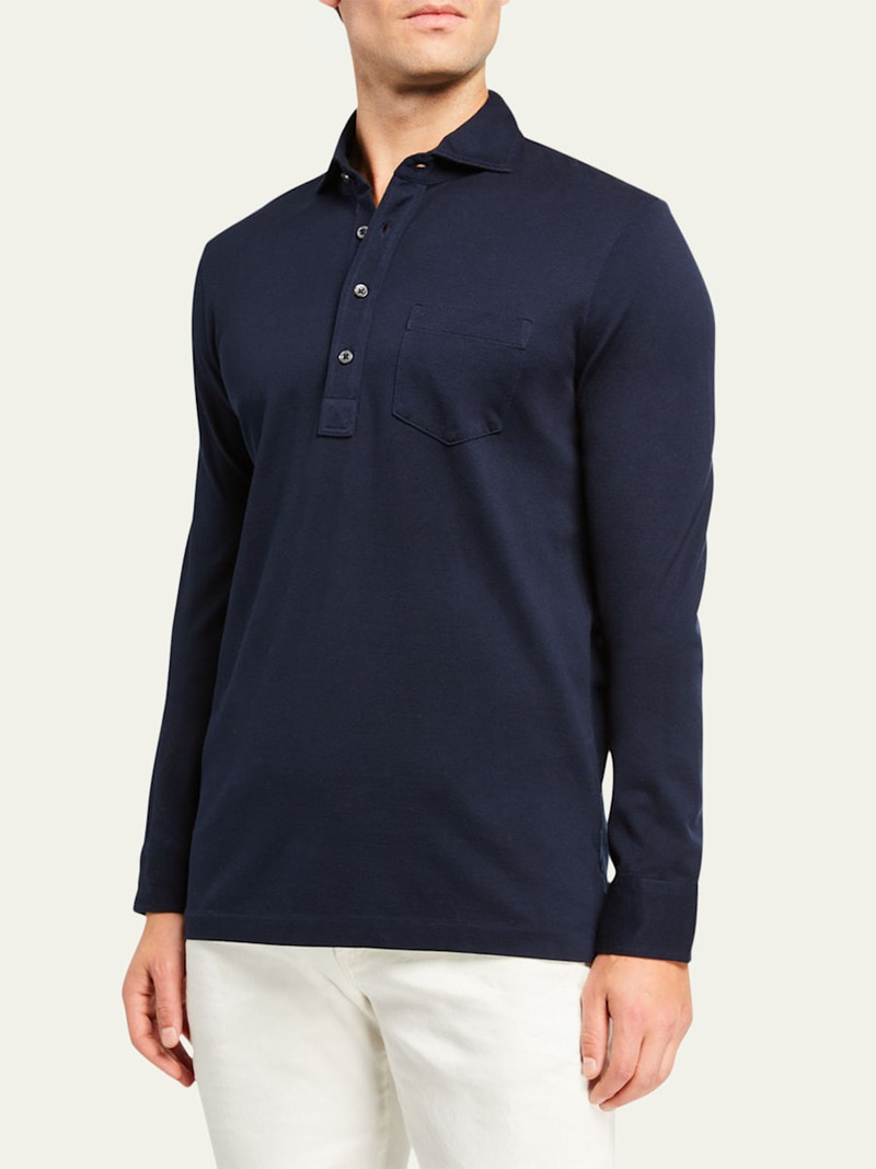 Ralph Lauren Men's Washed Long-Sleeve Pocket Polo Shirt, Navy outlook
