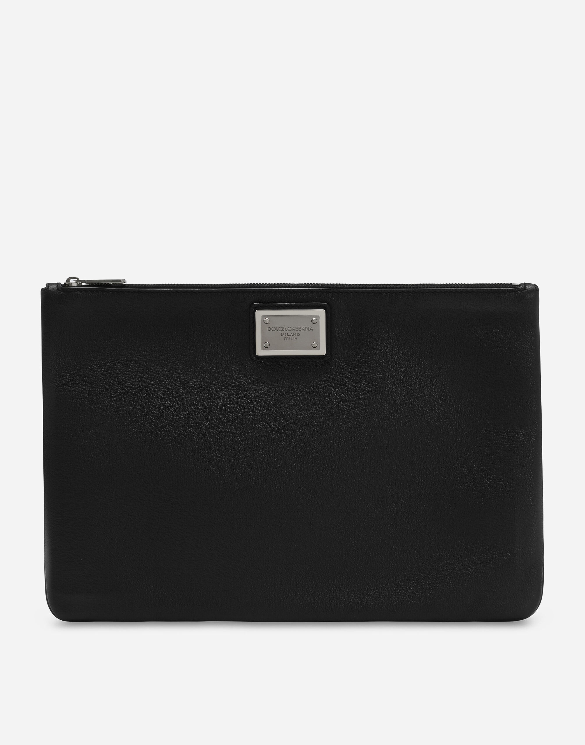 Medium-sized grainy calfskin and nylon pouch - 1