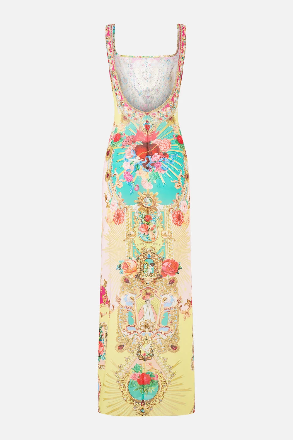 SQUARE NECK BEACH MAXI DRESS W LOW BACK PAINTED PRAYERS - 1