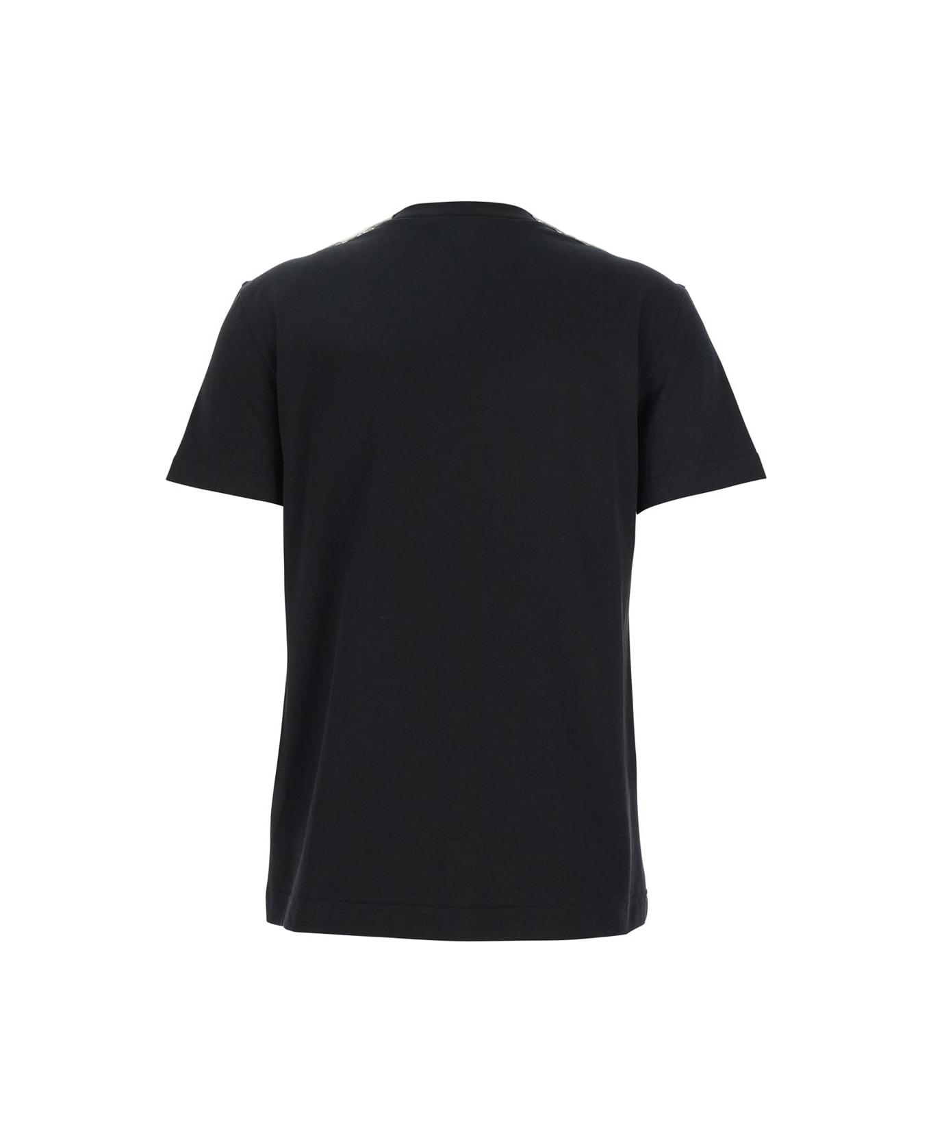 Black T-shirt With Bow On The Front And Lace Details In Cotton Woman - 2