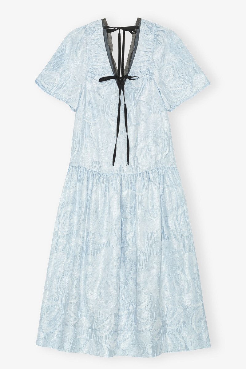BLUE TEXTURED CLOQUE MIDI DRESS 1