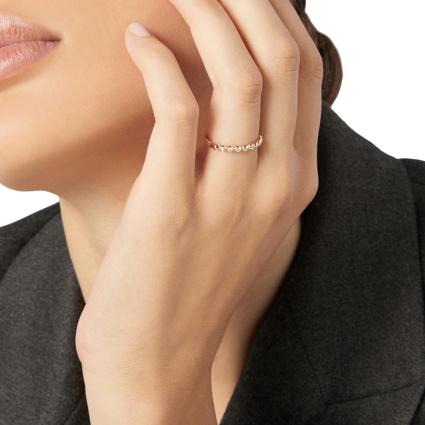 ROSE GOLD & WHITE DIAMOND BOLLICINE RING - 2