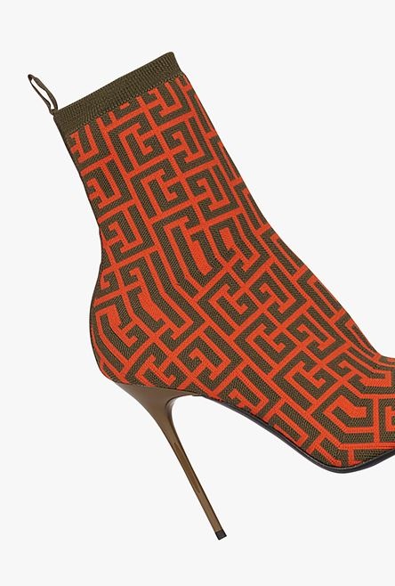 Bicolor stretch knit Skye ankle boots with Balmain monogram - 6