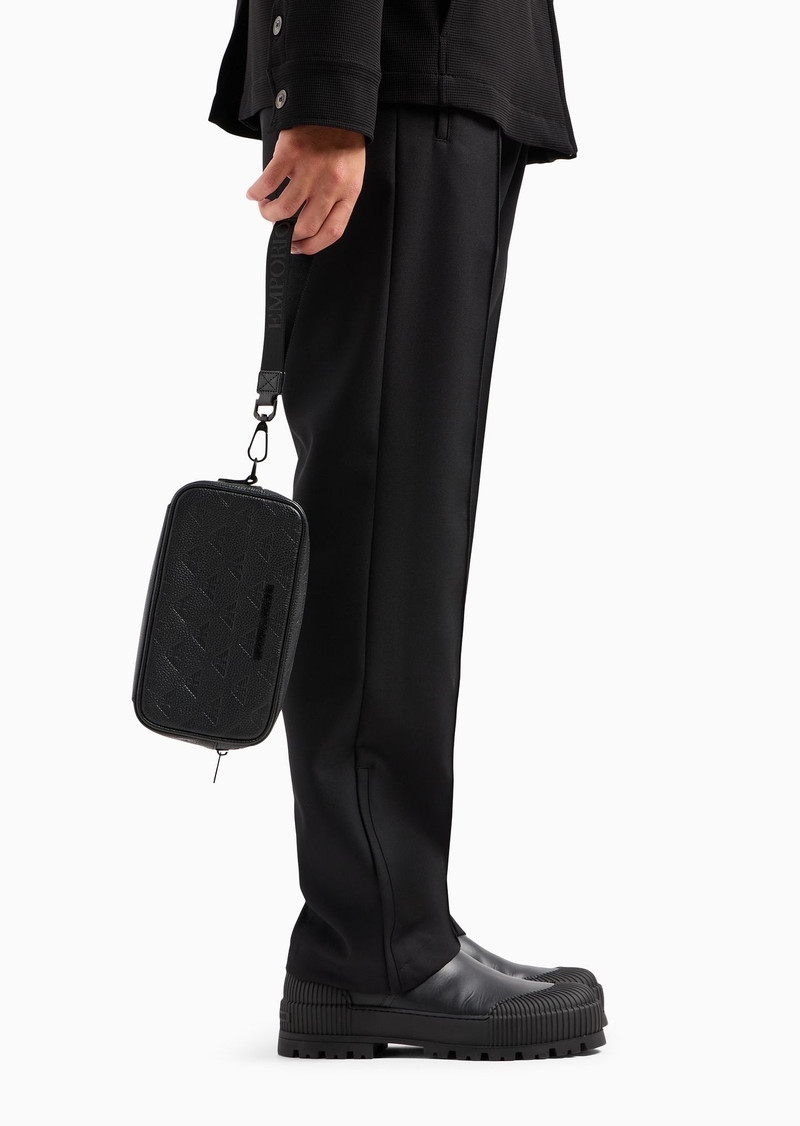 Leather washbag with all-over embossed eagle 5